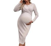 LUJIAXI Elegante vestido de embarazo, cintura elástica, favorecedor, ajuste de maternidad, para trimestres, salidas informales, eventos, maternidad, albaricoque, S