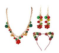 LUJIEBANG Conjuntos de joyas de Navidad, collar de Navidad, aretes y aretes de Navidad para mujeres y niñas, bonitos accesorios de fiesta de festival
