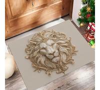 Lujo 3D Felpudo Antideslizante - 40 x 60 cmRelieve Realista Cabeza León Trampa de Tierra Felpudo Exterior e Interior para Entrada Limpia - Fácil de Cuidar - Blanquecino
