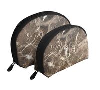 Lujo De Textura De Mármol Marrón Oscuro, Bolsa de Maquillaje de Concha, Monedero pequeño para Mujer, Bolsa de artículos de tocador, Bolsa de cosméticos, 2 Piezas
