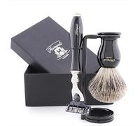 Lujo Húmedo Afeitado Set De Regalo Kit -3 Edge Razor Afeitadora, Tejón Cepillo & Stand