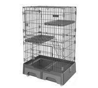 Lujo Jaula para Gatos, Jaula Gatos de 3 Niveles para Interiores con Caja de Arena Y Cajón de Almacenamiento, Transportin Gato con Escalera para Trepar Y Plataforma de Descanso(Gray)