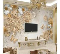 Lujo Joyas De Oro Cúbico Flores Mariposas 3D Papel Pintado Pared Fácil Instalación Oficina Sala Estar Sofá Dormitorio TV Fondos Decoración-300cm×210cm