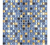 Lujo Mosaico de Vidrio Azulejos Piedra Natural Acero Azul Oro Negro Pared