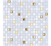 Lujo Mosaico de Vidrio Azulejos Piedra Natural Blanco Mate Oro Pared Baño