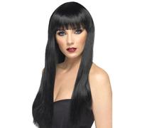 Lujo Negro Largo Peluca con Flecos Peluca Morticia Vampira Immortal Soul Disfraz