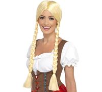Lujo Oktoberfest Niña Bávaro Cerveza Niña Disfraz Peluca Rubia Coletas