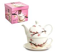 Lujo - Tetera - 3 piezas - Juego de té japonés - Sakura - Hecho a mano - Tea for one - 100% Porcelana - Tetera de doble pared - Con platillo - Taza de té