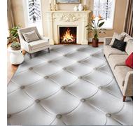 Lujo Textura De Cuero Geométrico Alfombra Lavables 120 x 180 cm para Sala de Estar, Simple Alfombras Antideslizante para Dormitorio Habitación Infantil, Pelo Corto Franela Blanquecino