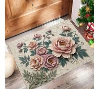 Lujo Tradicional Felpudo Antideslizante - 45 x 75 cmFlor Peonía Relieve 3D Trampa de Tierra Felpudo Exterior e Interior para Entrada Limpia - Fácil de Cuidar - Rosa