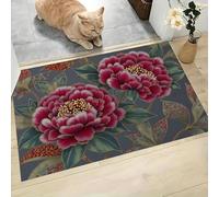 Lujo Tradicional Felpudo Antideslizante - 80 x 120 cmMagnífica Peonía Trampa de Tierra Felpudo Exterior e Interior para una Entrada Limpia - Fácil de Cuidar - Rojo Rosa