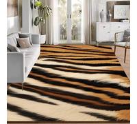 Lujosa alfombra de área con estampado de tigre, color marrón, lavable a máquina, antideslizante, de piel de animal sintética, para sala de estar, dormitorio y espacios de oficina (D)