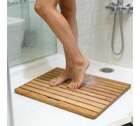 Lujosa Alfombra de Ducha de Teca, Alfombra de baño de Madera Antideslizante, Adecuada para Uso Interior y Exterior, diseño portátil, Ideal para saunas, bañeras y cocinas Wood 90 * 110cm/35 * 43in