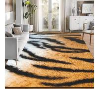 Lujosa alfombra sintética con estampado de tigre de 4 x 6 pies, color marrón, lavable a máquina, base antideslizante para textura de terciopelo de cristal, adecuada para dormitorio, sala de estar (A)