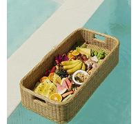 Lujosa bandeja flotante de ratán para piscina, elegante bandeja rectangular con asas, perfecta para desayuno y bebidas, elegante mesa de agua para entretenimiento al aire libre