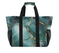 Lujosa bolsa de mano plegable a prueba de arena con asas de mármol verde y dorado, Mármol de lujo verde dorado, 1 size, Moda
