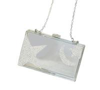 Lujosa bolsa de noche con cadena y correa para el hombro, bolso cruzado para bodas, fiestas y ocasiones elegantes, bolso de noche, Silver, One Size