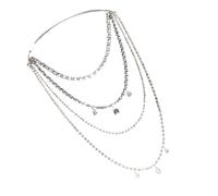 Lujosa cadena de cuerpo multicapa con borlas largas con diamantes de imitación para mujeres y niñas, fiestas y eventos sociales con diamantes de imitación, talla única, como se describe, como se