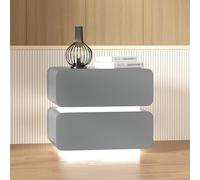 Lujosa mesita de noche de madera maciza con tira de luces LED duales, moderna mesita de noche con 2 cajones, elegante mueble de dormitorio y sala de estar (30 x 40 x 50 cm, gris)