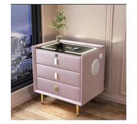 Lujosa mesita de noche inteligente de madera maciza con tres cajones, compacta, for dormitorio, detalles en cuero, carga inalámbrica integrada,Importante(Pink,40x40x60cm)