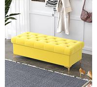 Lujosa otomana de terciopelo amarillo con almacenamiento, moderna cama y sala de estar, muebles tapizados para el final de la cama, decoración elegante y funcional para el hogar, 80 x 40 x 40 cm