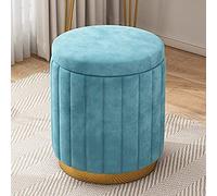Lujosa otomana de terciopelo azul con base dorada de gran capacidad tapizada para dormitorio o sala de estar, suave y elegante, 34 x 34 x 45 cm