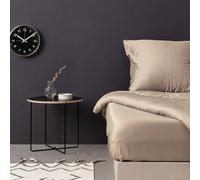 Lujosa sábana Bajera de satén tamaño Queen, 100% algodón, 150 x 200 + 30 cm, 210 Hilos, Color Beige, Suave, Duradera, Lavable a máquina a 30 °C, dormitorios Elegantes