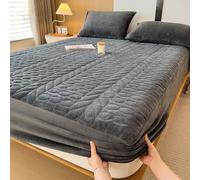 Lujosa sábana bajera de terciopelo antideslizante, lavable, protector de felpa suave para camas tamaño Queen/King para todas las estaciones, colcha de 200 x 220 cm de grosor