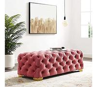 Lujosa tela de terciopelo rosa oscuro rectangular para el extremo de la cama, con botones, tapizado, asiento de entrada, elegante mesita de noche, almacenamiento de 60 x 50 x 40 cm