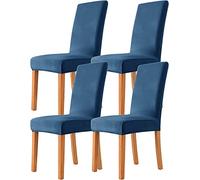 Lujosas fundas de terciopelo azul crepúsculo para sillas de comedor, de alta elasticidad, muy suaves, protectores de muebles para bodas, ceremonias, fiestas y comedores, juego de 4