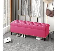 Lujoso banco de almacenamiento de terciopelo con botones para dormitorio, elegante asiento al final de la cama, rosa roja, 100 x 40 x 45 cm