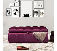 Lujoso banco de almacenamiento de terciopelo con reposapiés, otomana tapizada moderna para dormitorio, elegante asiento morado 90 x 40 x 43 cm, perfecto para decoración del hogar y nización.