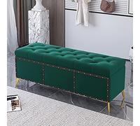 Lujoso banco de almacenamiento de terciopelo, moderno y cómodo, otomano, elegante mueble de dormitorio, color verde, 100 x 40 x 45 cm