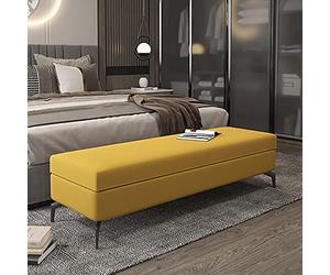 Lujoso banco de almacenamiento otomano de cuero multifuncional, reposapiés con parte superior elevable, decoración de muebles de primera calidad, color amarillo, 60 x 45 x 45 cm, perfecto para sala de