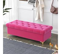 Lujoso banco de almacenamiento otomano de terciopelo moderno tapizado al final de la cama, elegante baúl de almacenamiento para dormitorio y sala de estar, color rosa, 100 x 40 x 40 cm