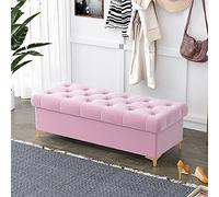 Lujoso banco de almacenamiento otomano de terciopelo moderno tapizado para dormitorio y sala de estar, elegante baúl de almacenamiento rosa, 120 x 40 cm, perfecto para decorar y decorar.