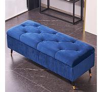 Lujoso banco de almacenamiento tapizado, moderno asiento para entrada y dormitorio, color azul, 31 x 18 x 18 pulgadas, elegante otomana con almacenamiento oculto para el extremo de la cama, versátil y