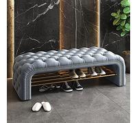 Lujoso banco de entrada con botones de terciopelo moderno otomano para almacenamiento de zapatos, cómodo 90 cm, color azul, perfecto para decoración de pasillo y dormitorio
