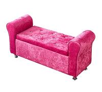Lujoso banco de zapatos de entrada de terciopelo con tapizado otomano de felpa con brazos, color rosa, moderno, muebles de sala de estar, 100 x 40 x 40 cm