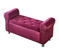 Lujoso banco de zapatos de terciopelo con almacenamiento y brazos, moderno mueble de sala de estar en terciopelo rosa oscuro, reposapiés de felpa otomana, 100 x 40 x 40 cm