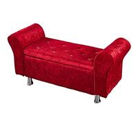Lujoso banco de zapatos de terciopelo moderno con almacenamiento y brazos, color rojo, 100 x 40 x 40 cm