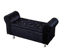 Lujoso banco de zapatos moderno de terciopelo con almacenamiento y brazos, reposapiés tapizado en terciopelo negro, 100 x 40 x 40 cm