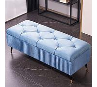 Lujoso banco otomano de almacenamiento azul moderno tapizado, asiento de entrada y dormitorio, elegante contenedor para decoración del hogar, 90 x 45 x 45 cm