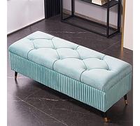 Lujoso banco otomano de almacenamiento de terciopelo moderno tapizado para entrada con contenedor, color verde claro, 110 x 45 x 45 cm, perfecto para decoración de dormitorio y decoración.