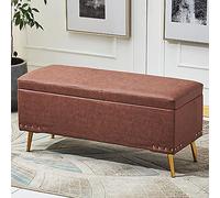 Lujoso banco otomano de piel sintética con reposapiés rectangular moderno con asiento suave, taburete multifuncional para decoración, color marrón, 80 x 40 x 45 cm