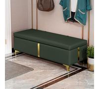 Lujoso banco otomano de piel sintética verde oscuro de 100 cm, elegante al final de la cama y banco de zapatos de entrada, perfecto para dormitorio y pasillo.