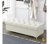 Lujoso banco otomano de terciopelo con almacenamiento para dormitorio y sala de estar, moderno tapizado en el extremo de la cama, color blanco, elegante y funcional decoración del hogar
