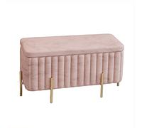 Lujoso banco otomano de terciopelo con patas de metal, taburete suave y taburete de maquillaje, reposapiés tapizado contemporáneo, asiento de almacenamiento rosa para dormitorio y sala de estar