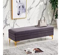 Lujoso banco otomano de terciopelo con reposapiés acolchado, moderno para mesita de noche, asiento de almacenamiento, para entrada, sofá, taburete gris oscuro, 100 x 40 x 40 cm, perfecto para sala de