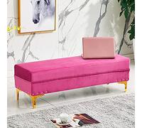 Lujoso banco otomano de terciopelo moderno para entrada, reposapiés con almacenamiento oculto, 100 x 40 x 40 cm, taburete tapizado en rosa, perfecto para sala de estar y guardería.